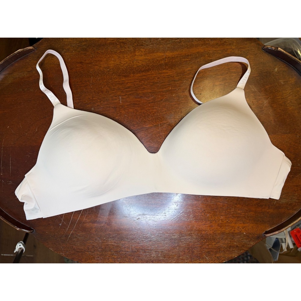 Victoria's Secret Wireless T-Shirt Bra Beige Nude Logo Straps Seamless 38D